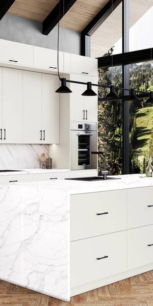 A kitchen with Broadway cabinets in Silk