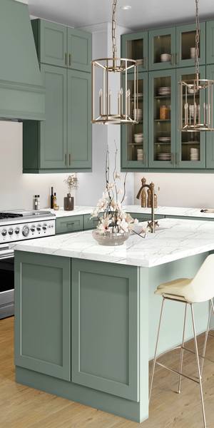 A kitchen with Elegant cabinets in Sage