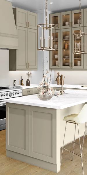 A kitchen with Elegant cabinets in Sahara
