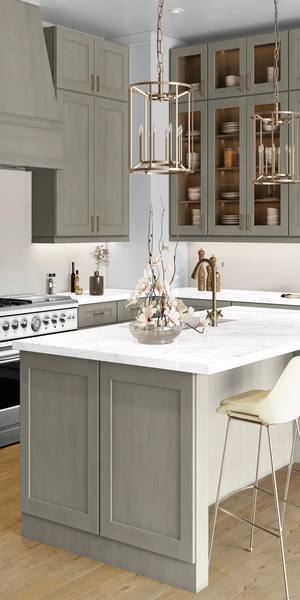 A kitchen with Elegant cabinets in Stone