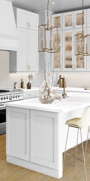 A kitchen with Elegant cabinets in White