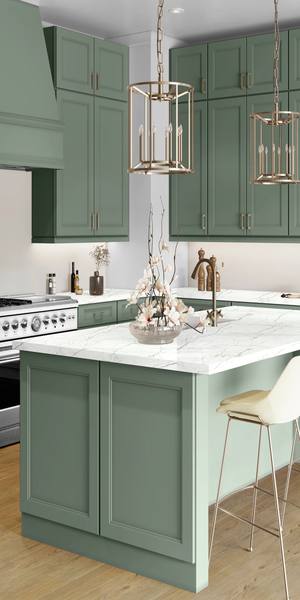 A kitchen with Fashion cabinets in Sage