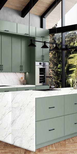 A kitchen with Highland cabinets in Sage