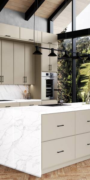 A kitchen with Highland cabinets in Sahara