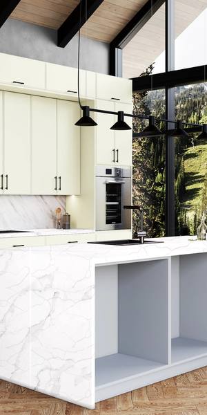 A kitchen with Highland cabinets in Sleek White