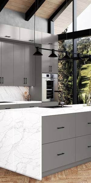A kitchen with Milano cabinets in Fossil Grey