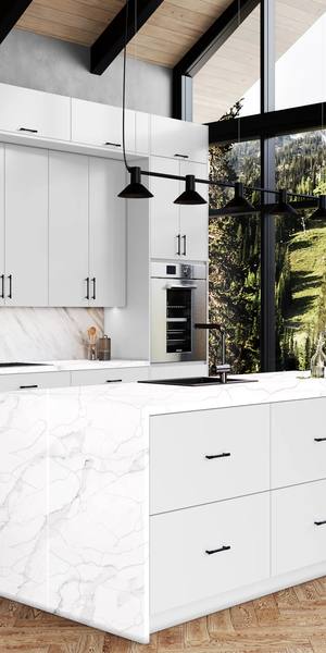 A kitchen with Milano cabinets in Polar White