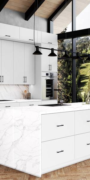 A kitchen with Milano cabinets in Snow