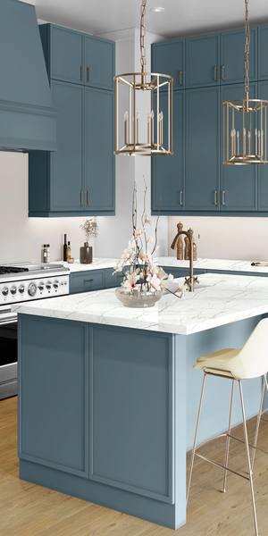 A kitchen with Newport cabinets in Adirondack Blue
