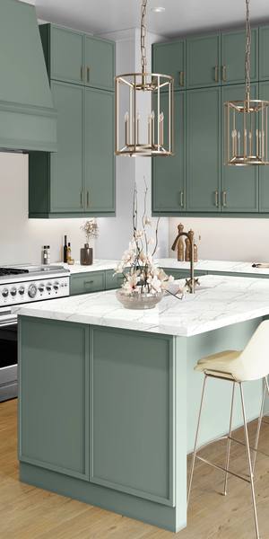A kitchen with Newport cabinets in Sage