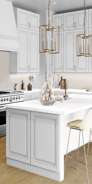 A kitchen with Park Ave cabinets in White