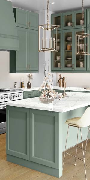 A kitchen with Sydney cabinets in Sage
