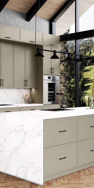 A kitchen with Versailles cabinets in Sahara